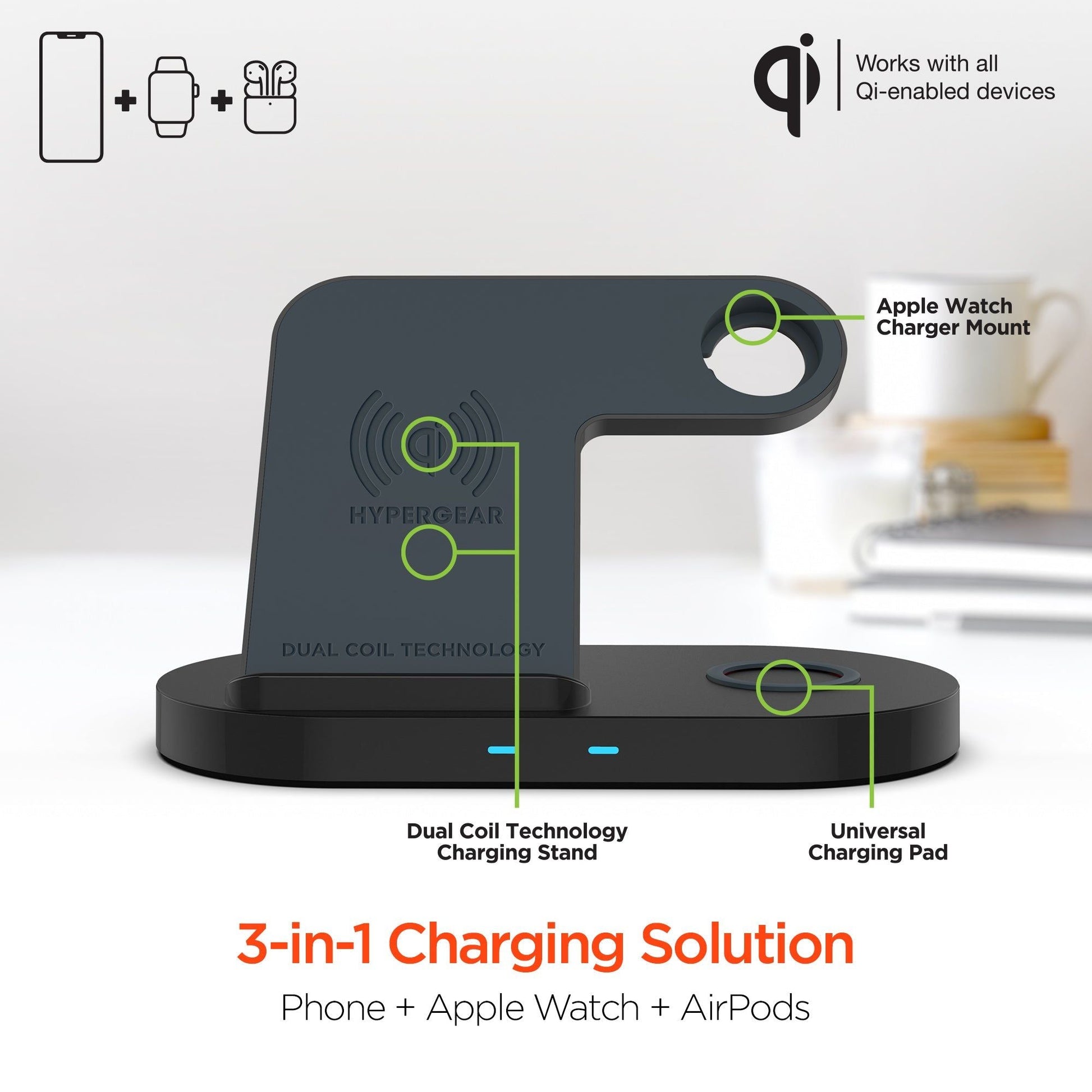 HyperGear 3-in-1 Wireless Charging Dock Black - Renee Lane Company