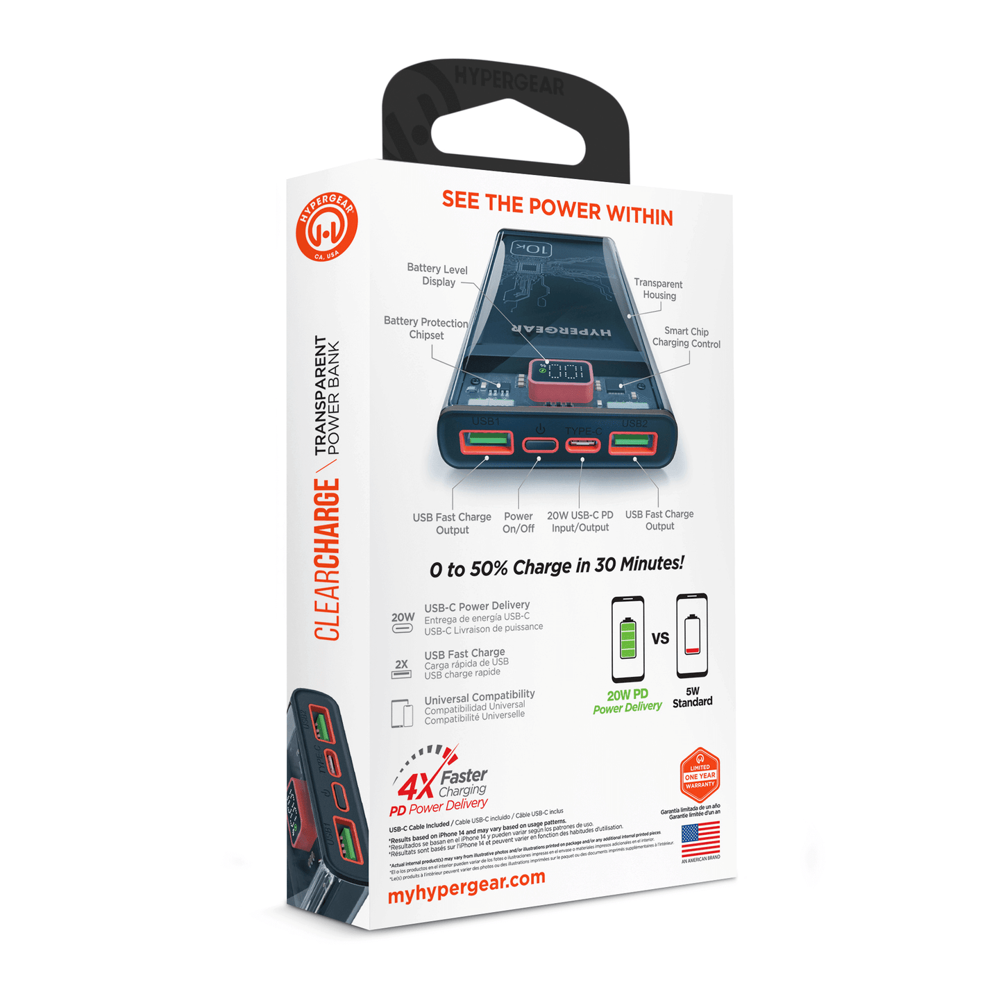 HyperGear ClearCharge 10000mAh Transparent PD Power Bank - Renee Lane Company