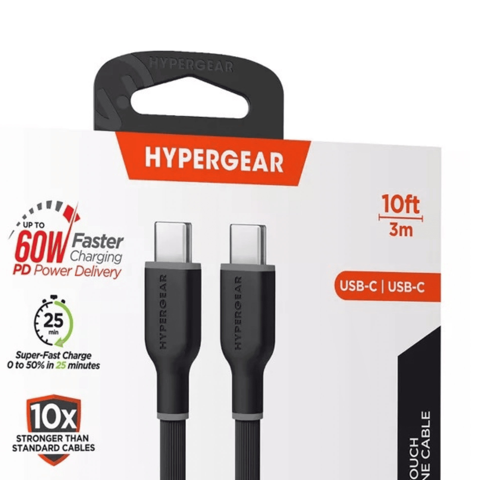 HyperGear Flexi PRO USB-C to USB-C Cable 10ft Black - Renee Lane Company