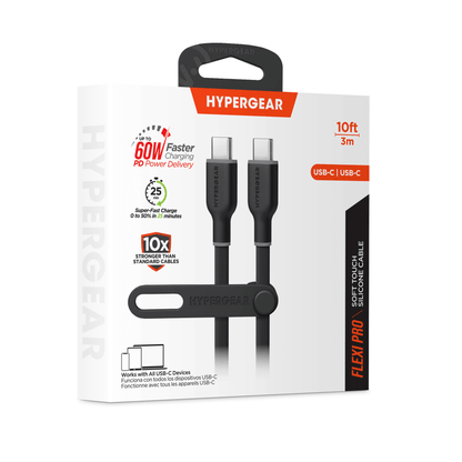 HyperGear Flexi PRO USB-C to USB-C Cable 10ft Black - Renee Lane Company