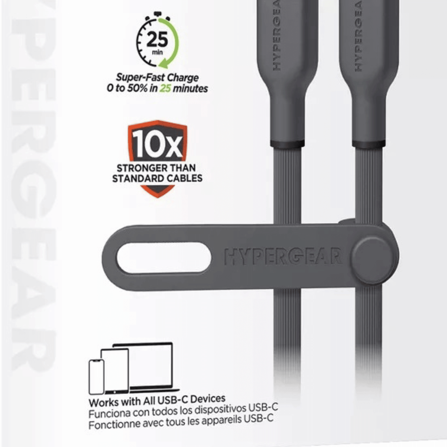 HyperGear Flexi PRO USB-C to USB-C Cable 10ft Black - Renee Lane Company