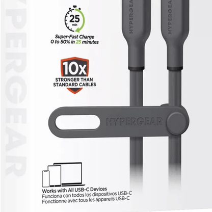 HyperGear Flexi PRO USB-C to USB-C Cable 10ft Black - Renee Lane Company