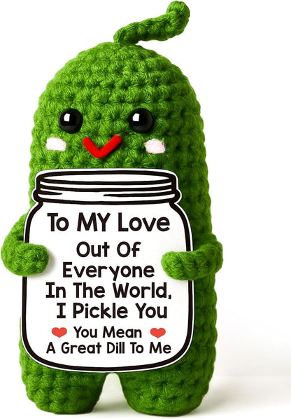 I Love You Gifts for Her Him, Birthday Christmas Gifts for Boyfriend Girlfriend, Wife, Husband, Couple, Romantic Gifts Anniversary Gifts for Women Men, Valentine's Day Gifts Handmade Crochet Pickle - Renee Lane Company