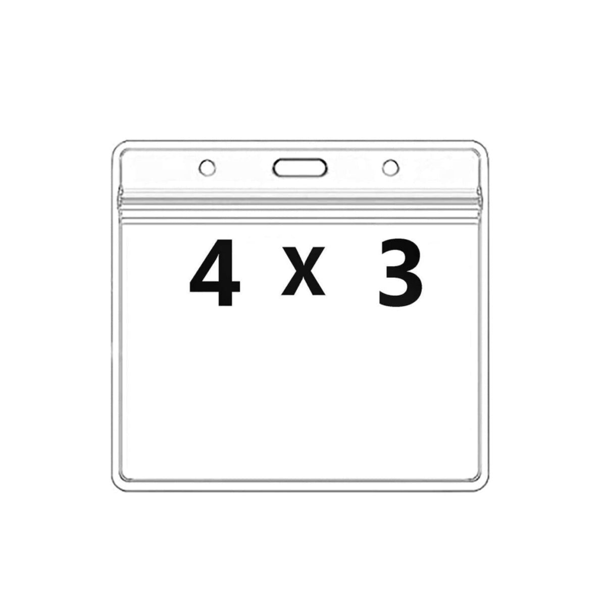 Clear plastic card holder with “4 x 3” label centered on the front
