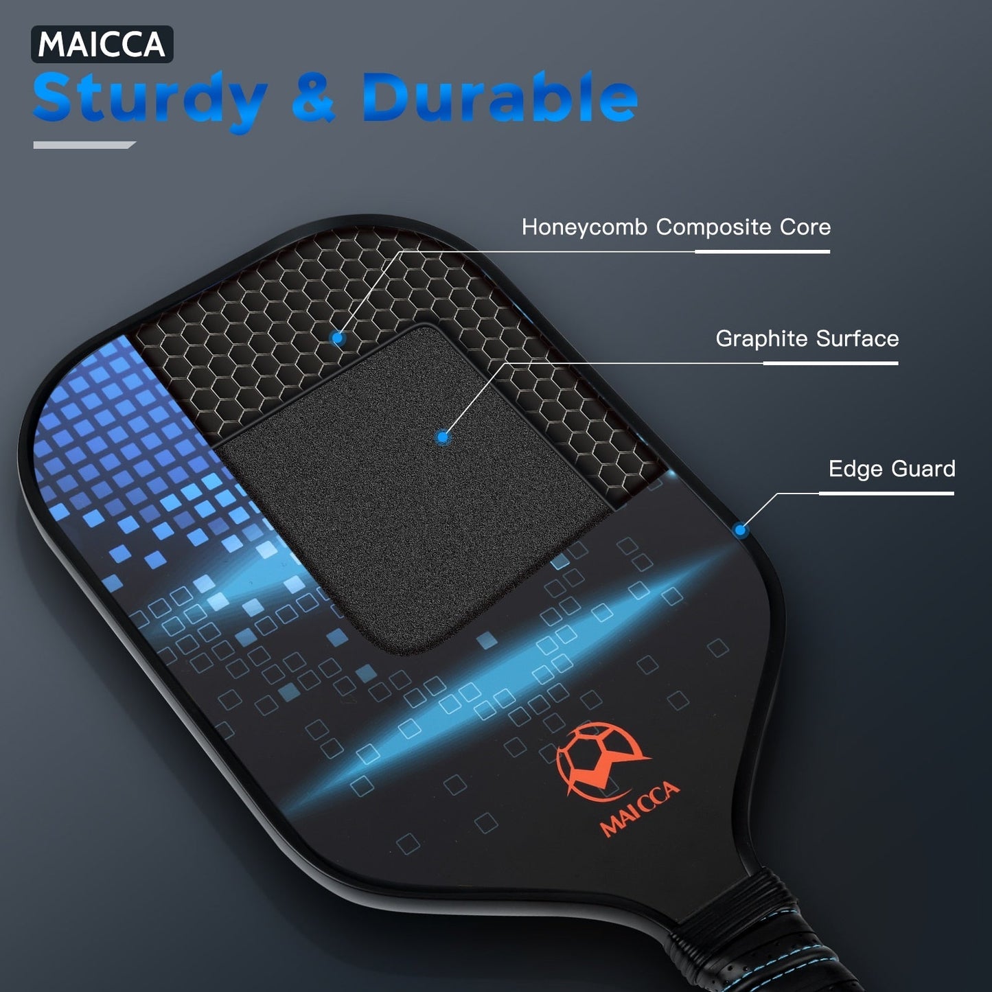 Pickleball paddle set paddle with blue grid design and textured black striking surface