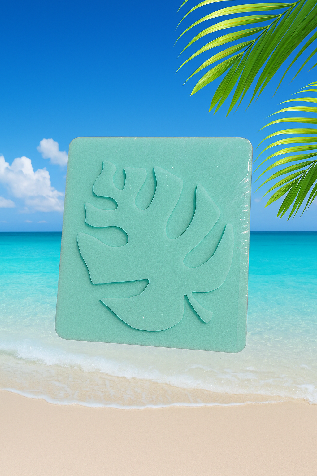 Turquoise square bar soap with embossed design