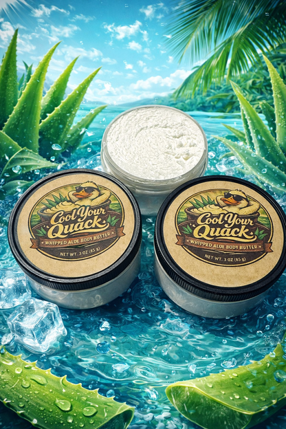 Whipped aloe body butter in round tins, two jar sets with gold-tone lids