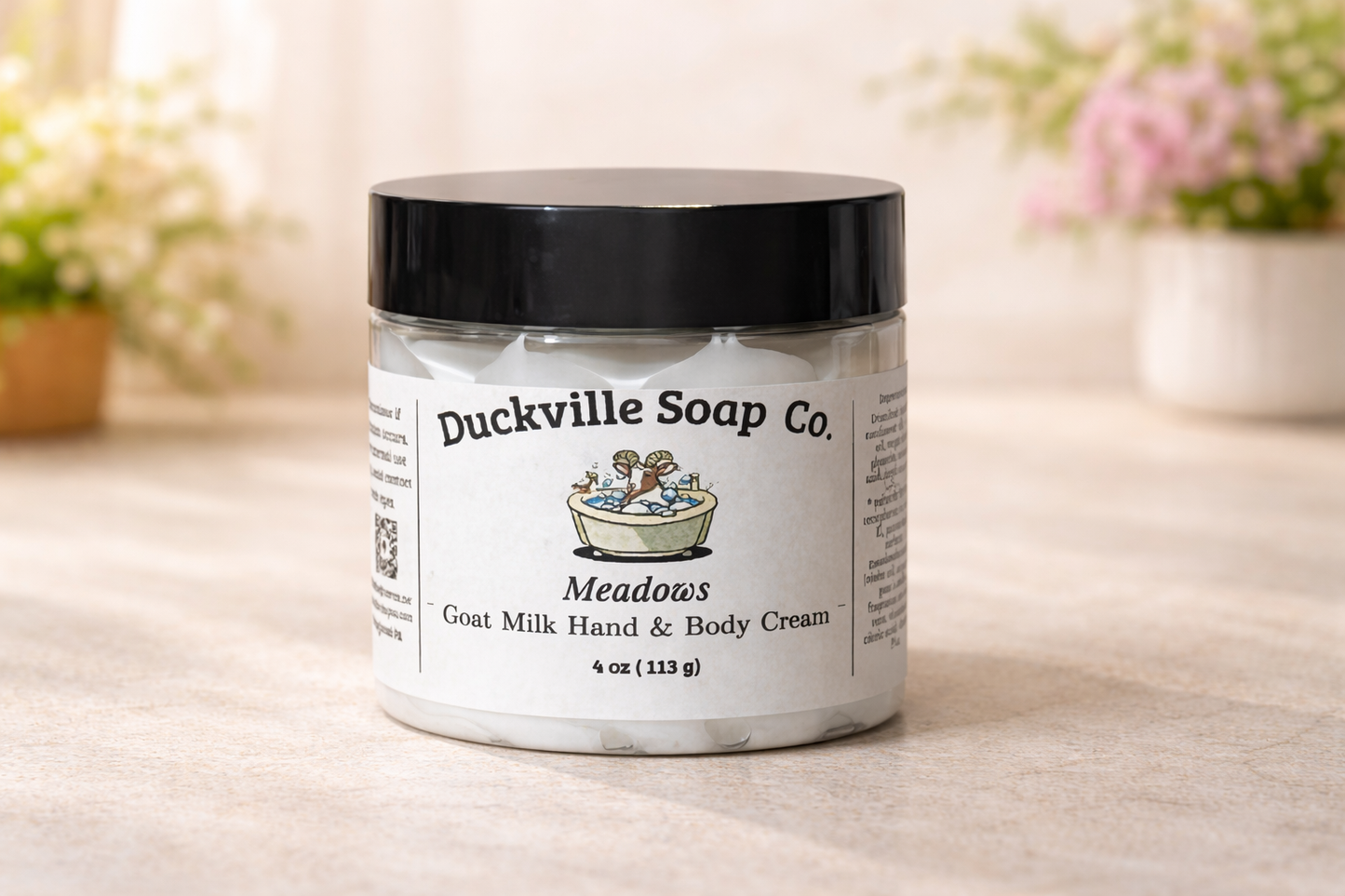 Goat milk hand and body cream jar, Meadows scent