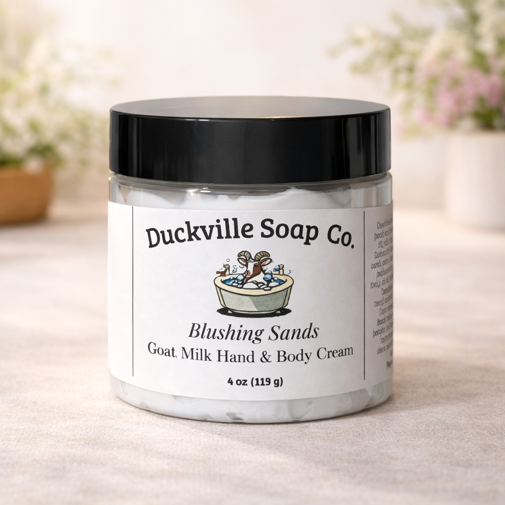 Goat milk hand and body cream jar, Blushing Sands scent