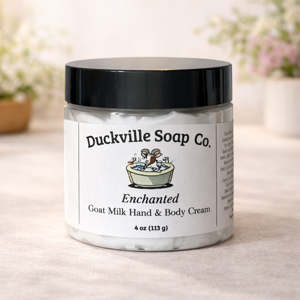 Goat milk hand and body cream jar, Enchanted scent