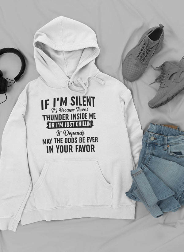 White pullover hoodie with graphic front print and drawstring hood