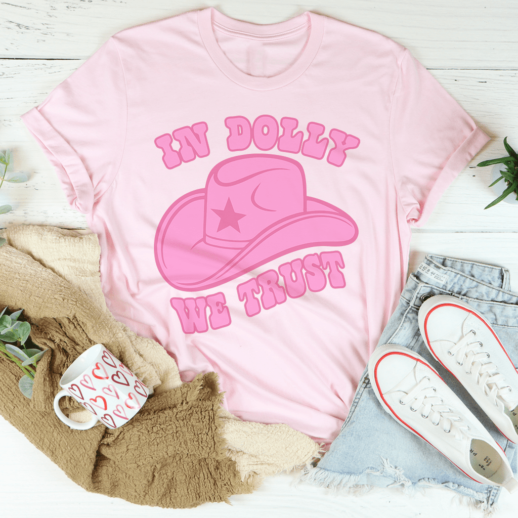 Light pink crew-neck T-shirt with pink cowboy-hat graphic