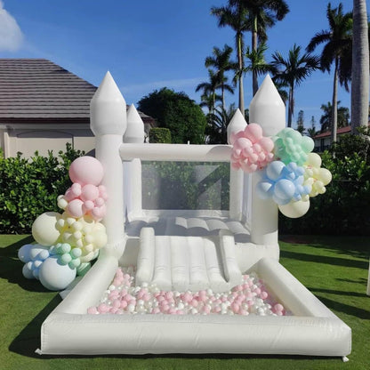 Inflatable White Bounce House for Kids with UL Blower- 13 L X 8 W X 8 Portable Large Ball Pool and Jump Space 3in1 Bouncy Castles A Spacious Joy-Room Bounce House for Children 3-12 - Renee Lane Company