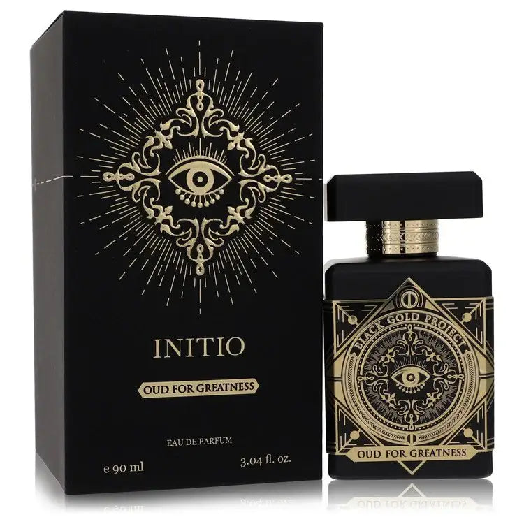 Eau de parfum box and bottle, 90 ml, black with gold eye crest on label