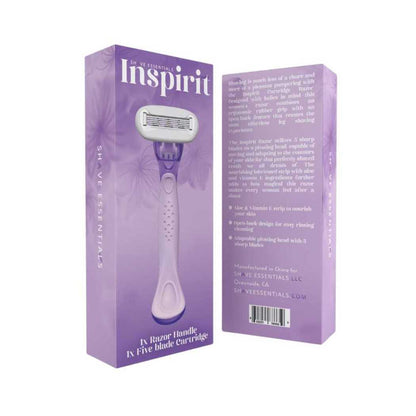 Inspirit cartridge razor box set with purple graphics and product photo