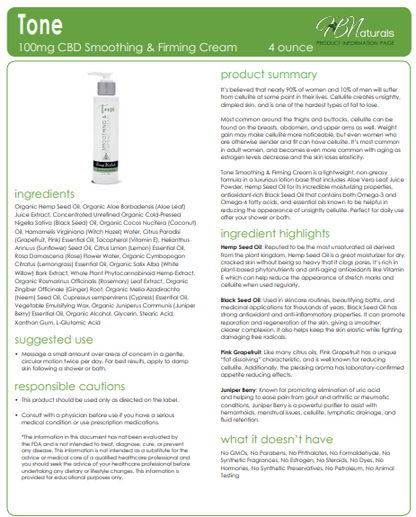 CBD smoothing and firming cream tube with ingredient information leaflet