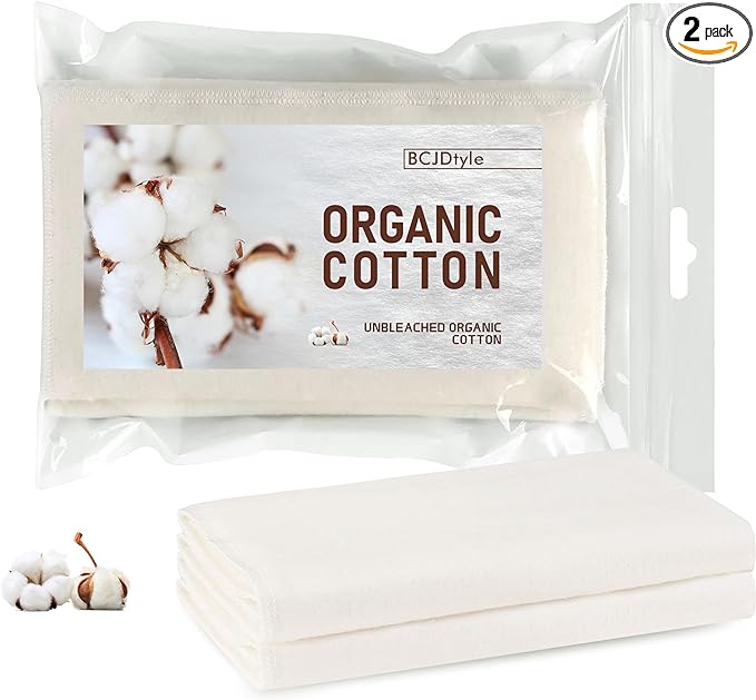 Organic unbleached cotton flannel wrap pack, folded pads in clear plastic pouch