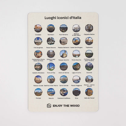 Italy landmarks pin display card with a grid of small circular monument pins