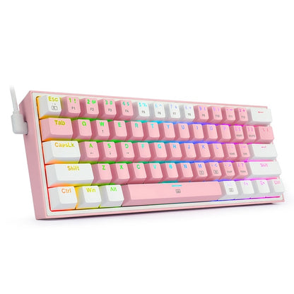 Mini mechanical wired gaming keyboard with pastel pink keycaps and RGB illumination