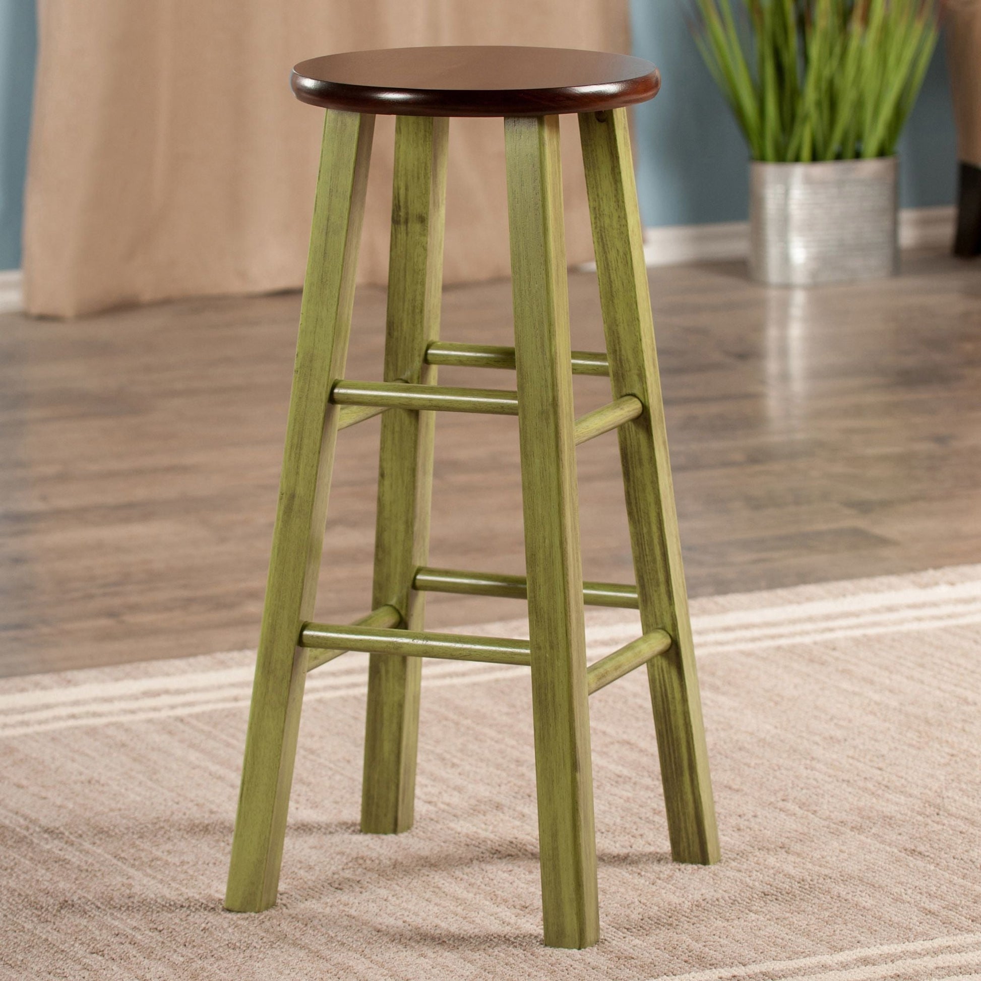 Ivy 29" Bar Stool Walnut/Green - Renee Lane Company