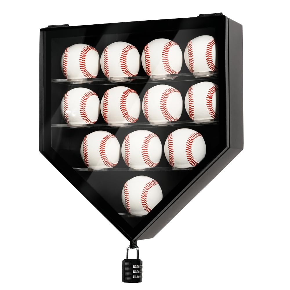 J JACKCUBE DESIGN Baseball Display Frame Case 12 Balls Holders with UV Protection Acrylic Door Wall Mount Shadow Box Cabinet Shelf for Home Run Autographed Collection Memorabilia Ball- MK955A - Renee Lane Company