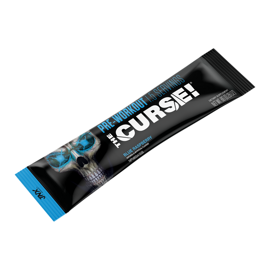 Pre-workout supplement stick, Blue Raspberry flavor, black tube with blue end