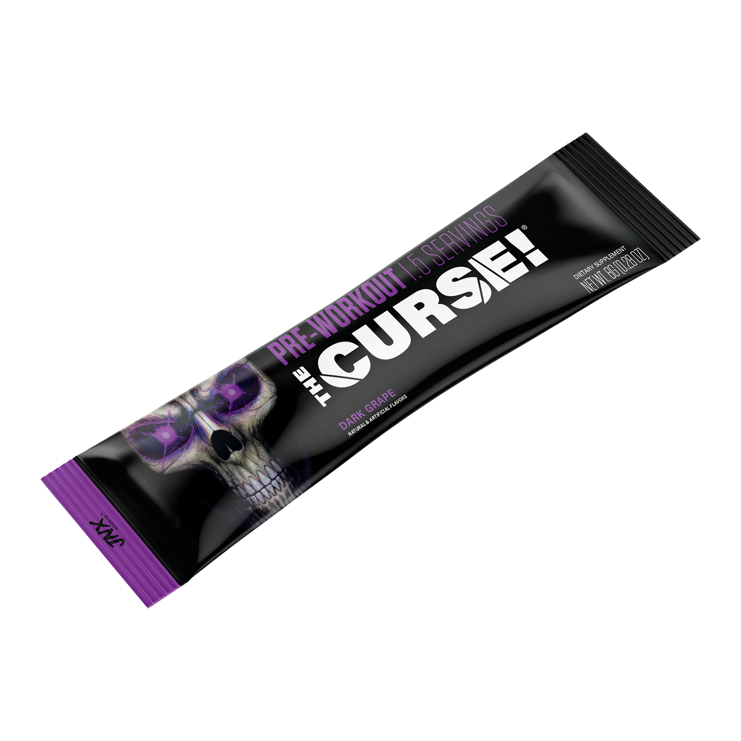 Pre-workout supplement stick, Dark Grape flavor, black tube with purple end