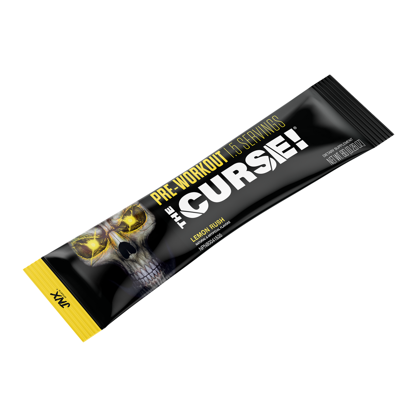 Pre-workout supplement stick, Lemon Rush flavor, black tube with yellow end