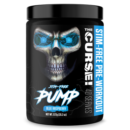 Energy supplement tub with skull graphic and Blue Raspberry flavor