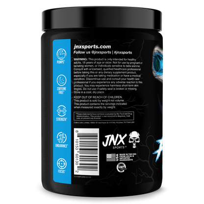 Energy supplement tub back label with ingredients and nutrition details