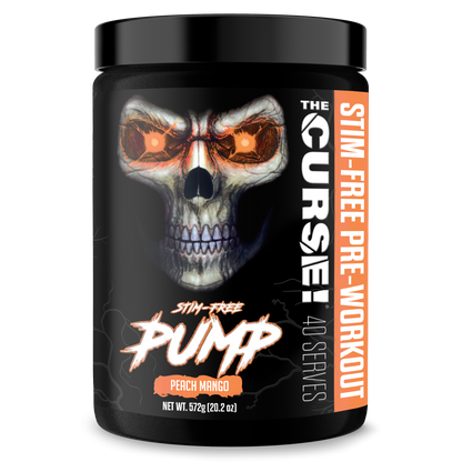 Energy supplement tub with skull graphic and Peach Mango flavor