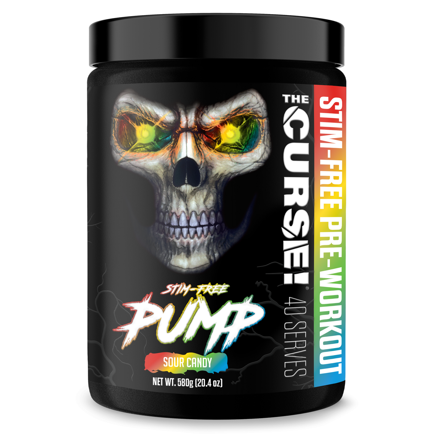 Energy supplement tub with skull graphic and Sour Candy flavor
