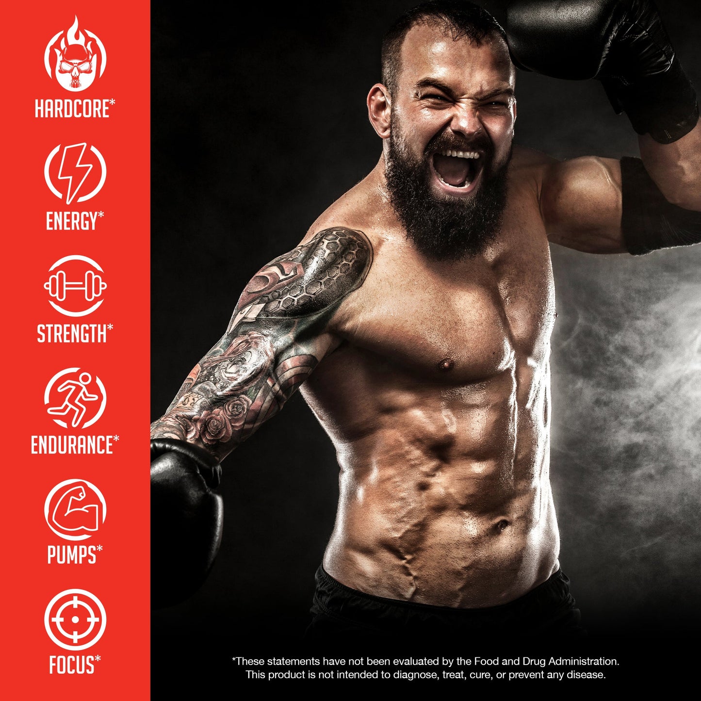 Pre-workout energy, strength, endurance, pumps, focus performance graphic