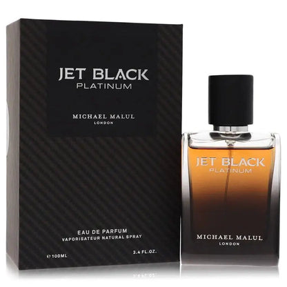 Men's cologne eau de parfum set with jet-black box and clear glass bottle