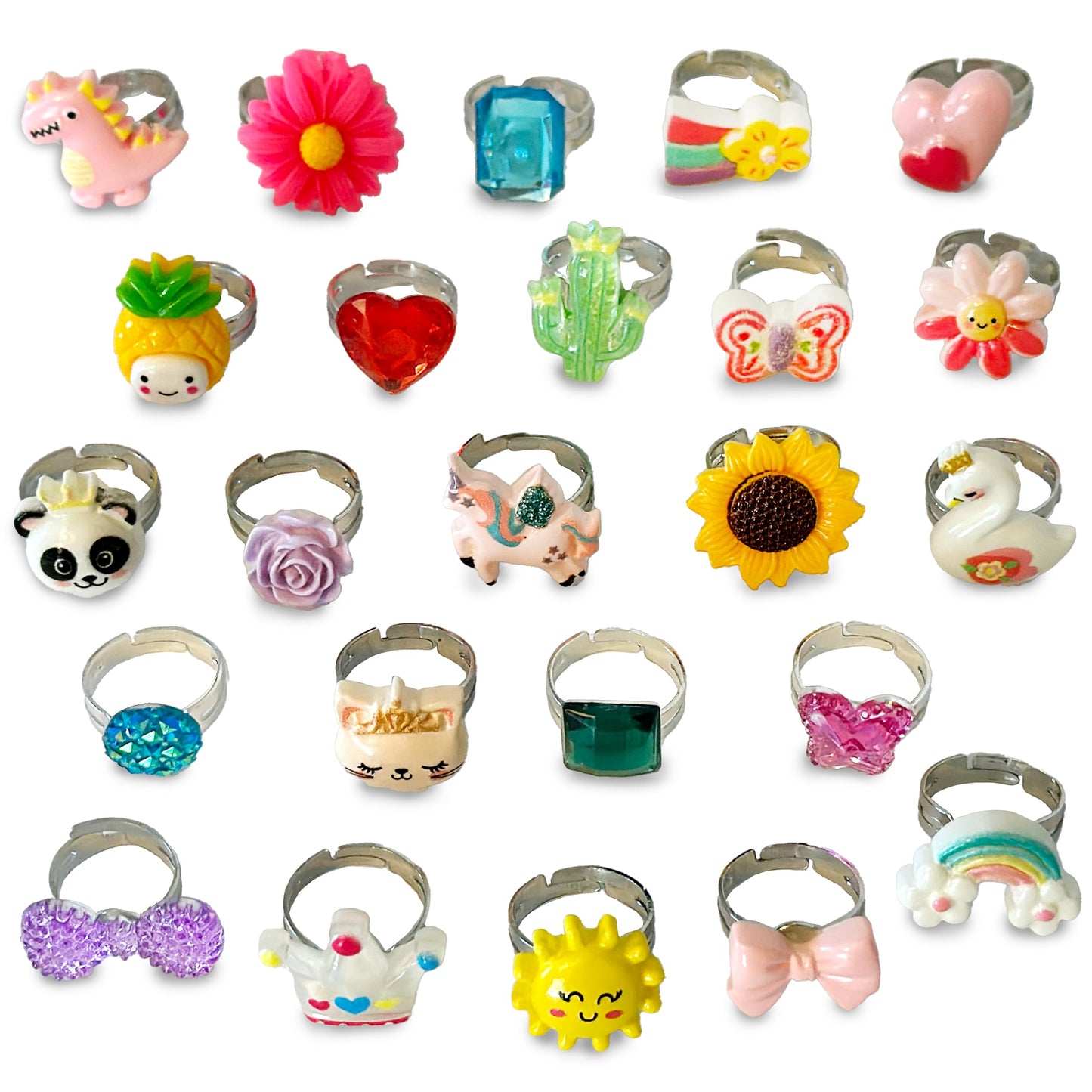 Jewel Rings for Kids 24 Adjustable Pretend Play Dress Up Rings for Girls Play Jewelry for Little Girls In Purple Gift Box Unique and No Duplicates - Great Birthday Gift for Girls Ages 3 4 5 6 7 8 - Renee Lane Company