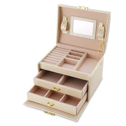 Jewelry Case Organizer 3-layer Lockable Travel Jewelry Box PU Leather Storage Display Case with Mirror Protective - Renee Lane Company