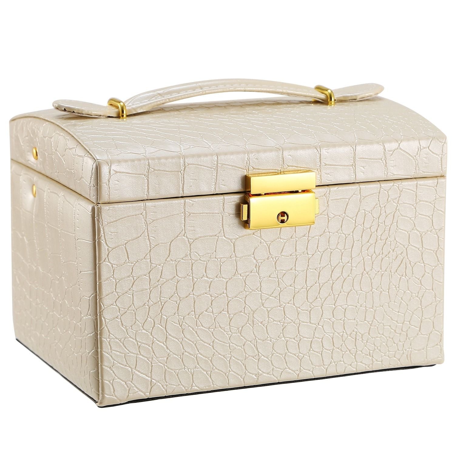 Jewelry Case Organizer 3-layer Lockable Travel Jewelry Box PU Leather Storage Display Case with Mirror Protective - Renee Lane Company