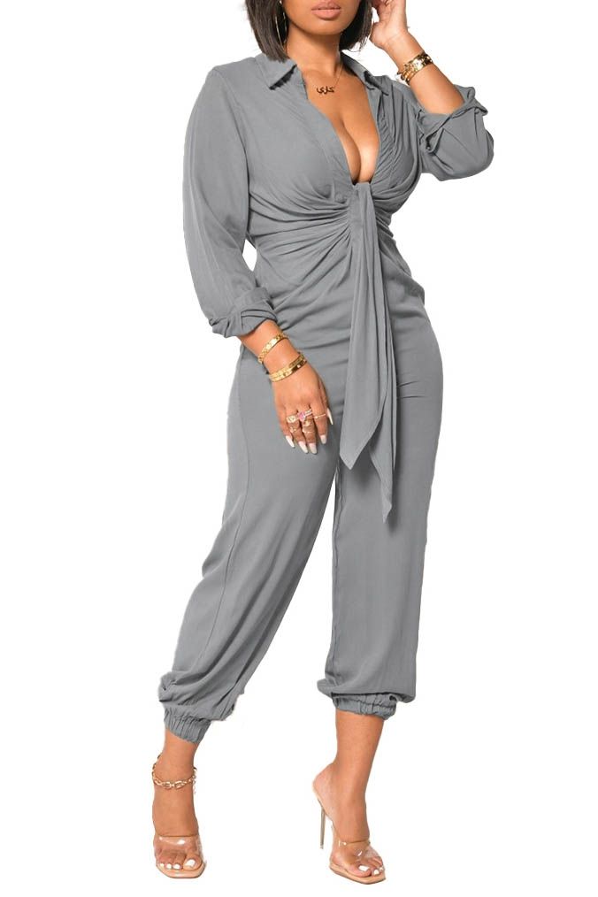Jumpsuit with Elastic on Ankle - Renee Lane Company