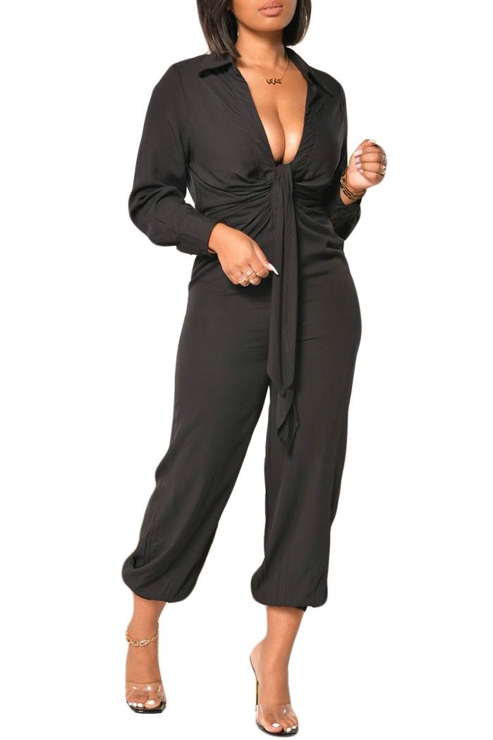 Jumpsuit with Elastic on Ankle - Renee Lane Company
