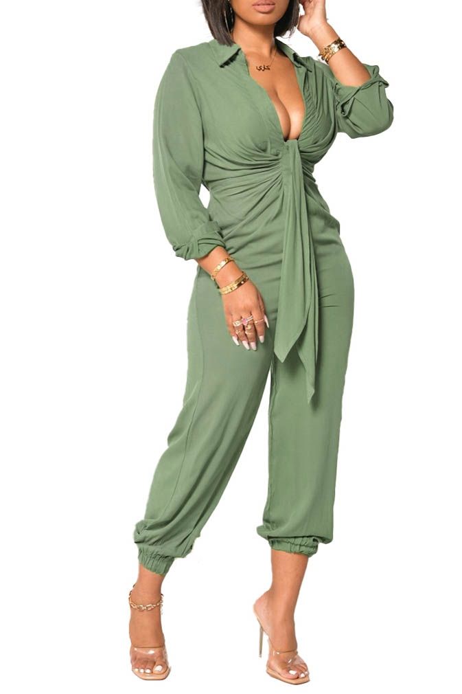 Jumpsuit with Elastic on Ankle - Renee Lane Company