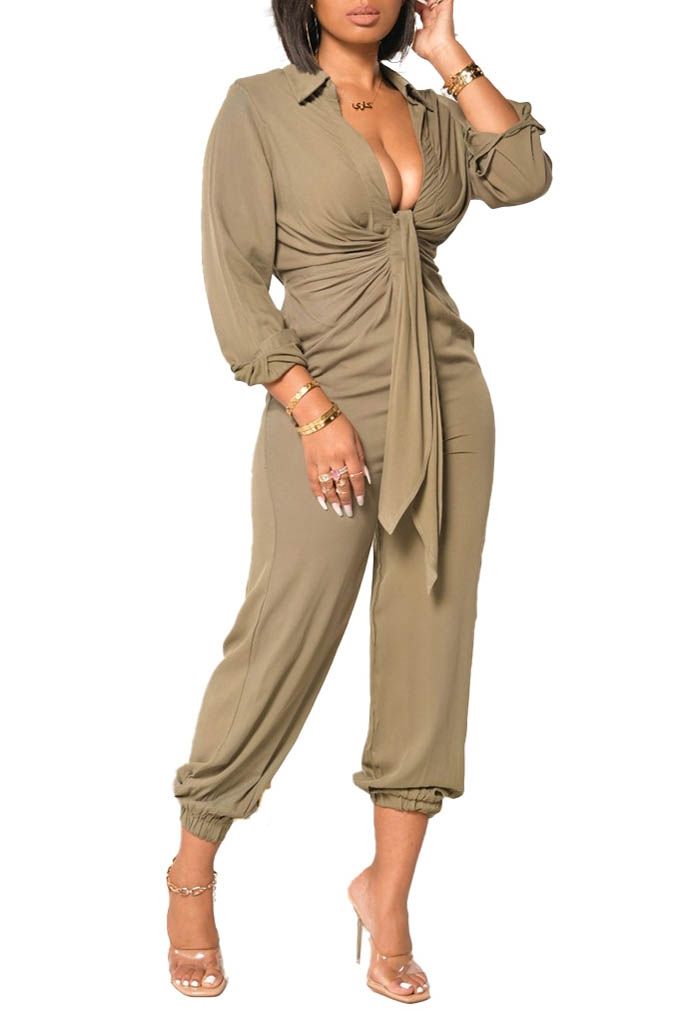 Jumpsuit with Elastic on Ankle - Renee Lane Company