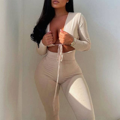 Jumpsuits Bandage Tie Sexy Hollow Out Long Sleeve Bodycon - Renee Lane Company