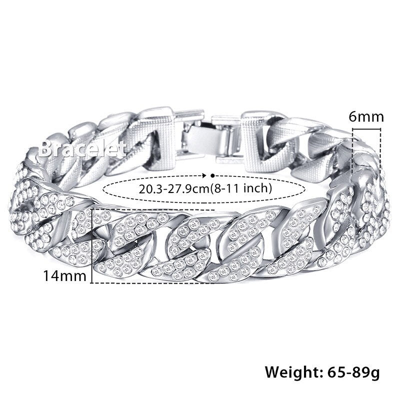 Silver curb Cuban bracelet with marquise crystal links and secure clasp
