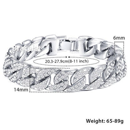 Silver curb Cuban bracelet with marquise crystal links and secure clasp