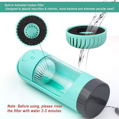 Portable dog water bottle with built-in activated carbon filter disc and nozzle