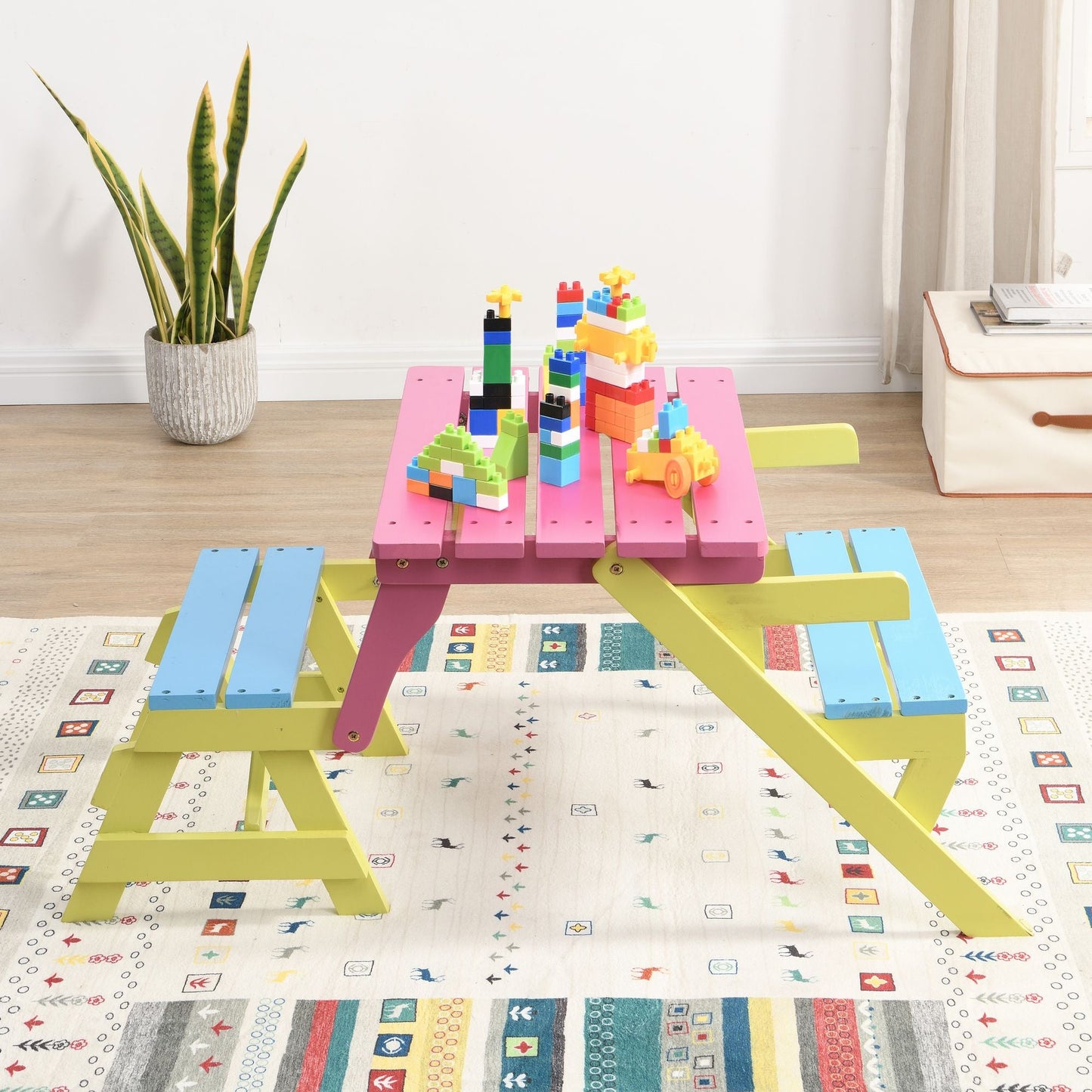 KID'S MULTI-FUNCTIONAL ARM CHAIR,TABLE+ 2 BENCHES (All-in-one) - Renee Lane Company