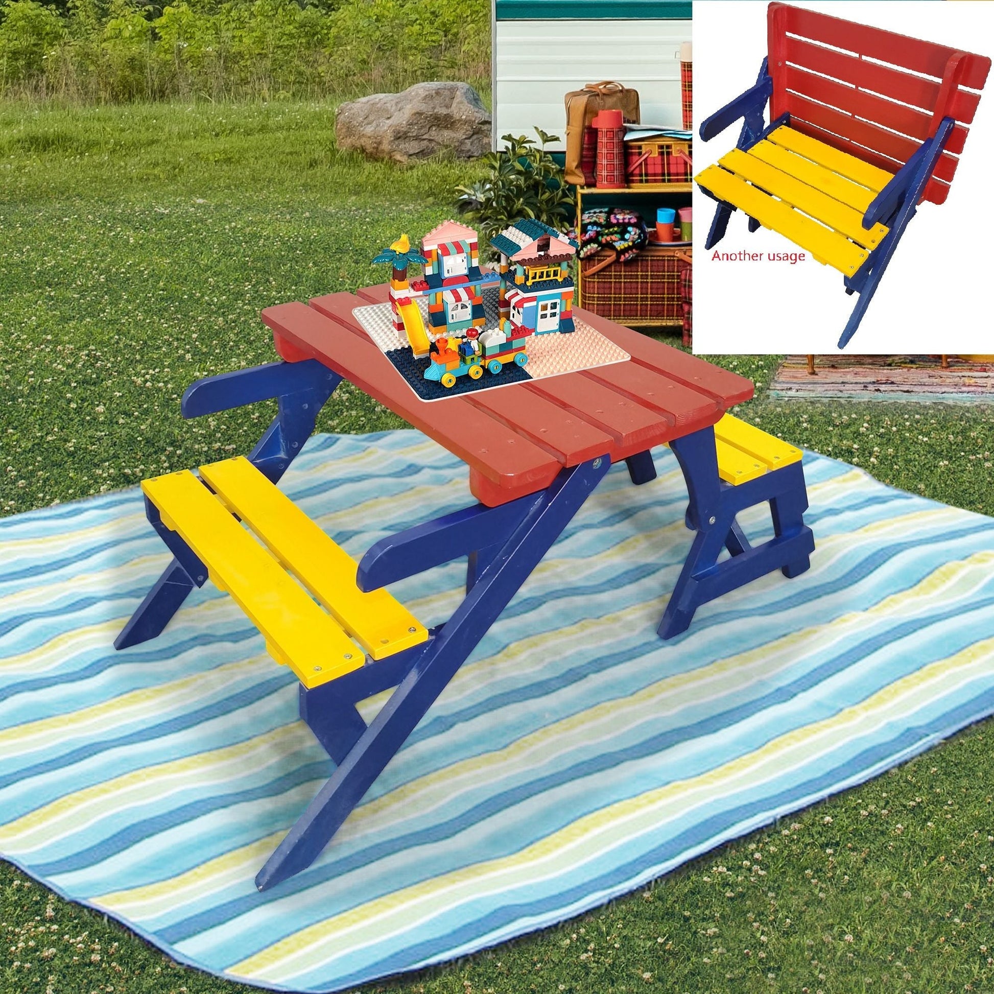 KID'S MULTI-FUNCTIONAL ARM CHAIR;  TABLE+ 2 BENCHES; All-in-one - Renee Lane Company