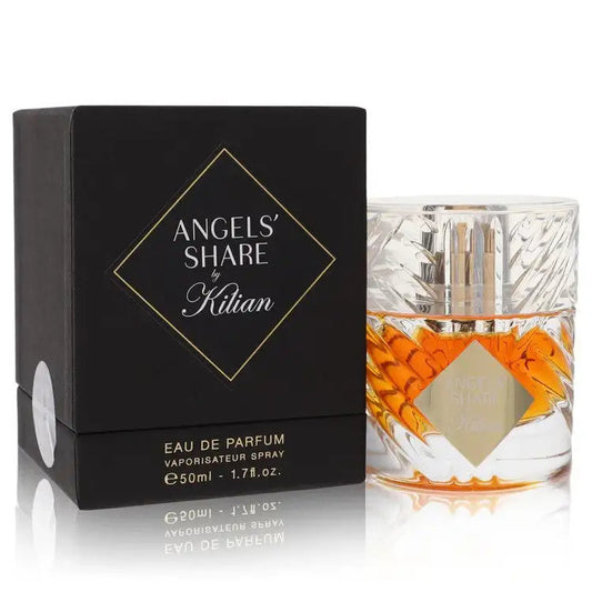 Kilian Angels' Share eau de parfum spray with black box and faceted clear cap bottle