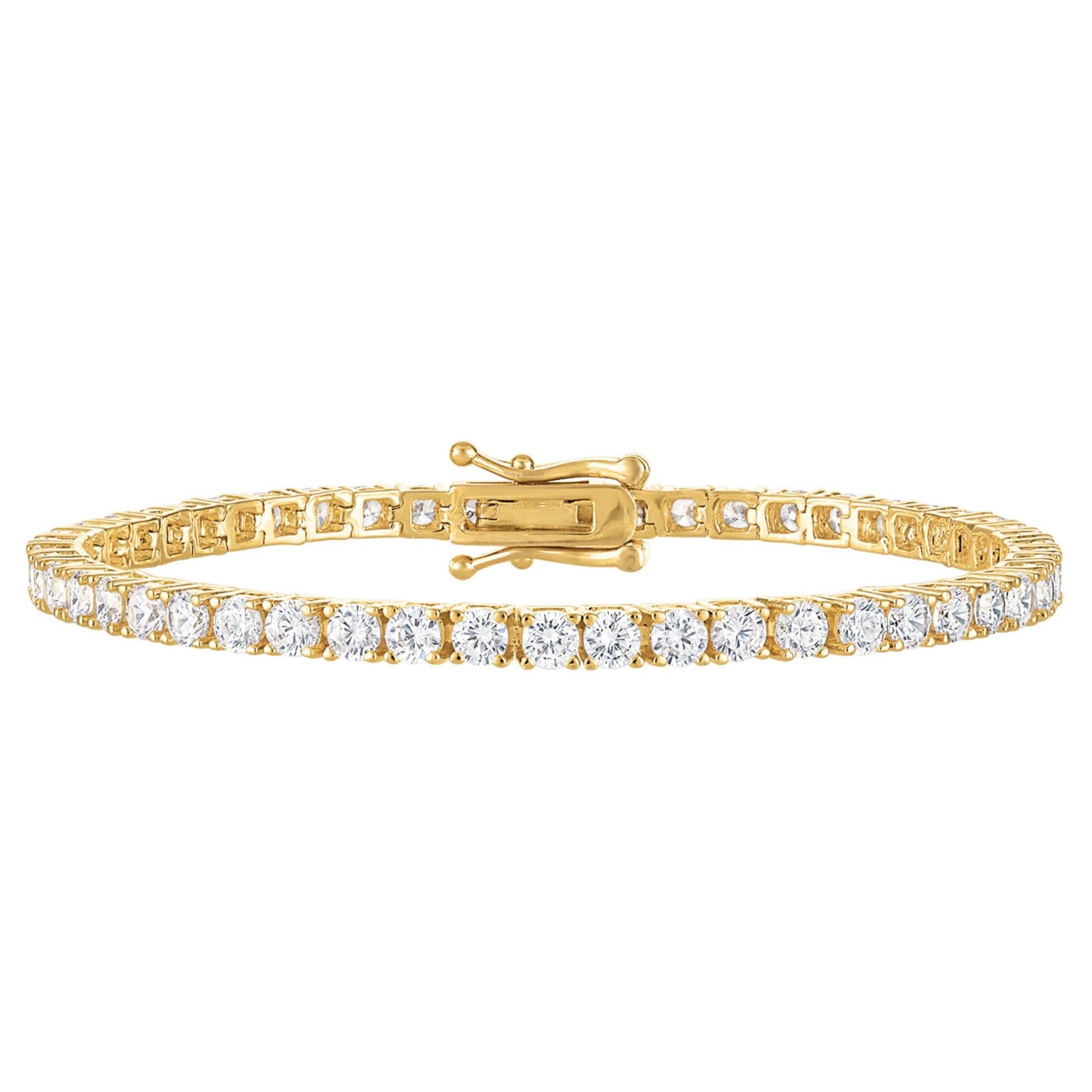KISPER 24K White Gold Plated Tennis Bracelets for Women 3mm 4mm Cubic Zirconia Simulated Diamond Classic Tennis Bracelet Sizes 6.5-7.5 Inch (3mm Yellow Gold 6.5 inches) - Renee Lane Company