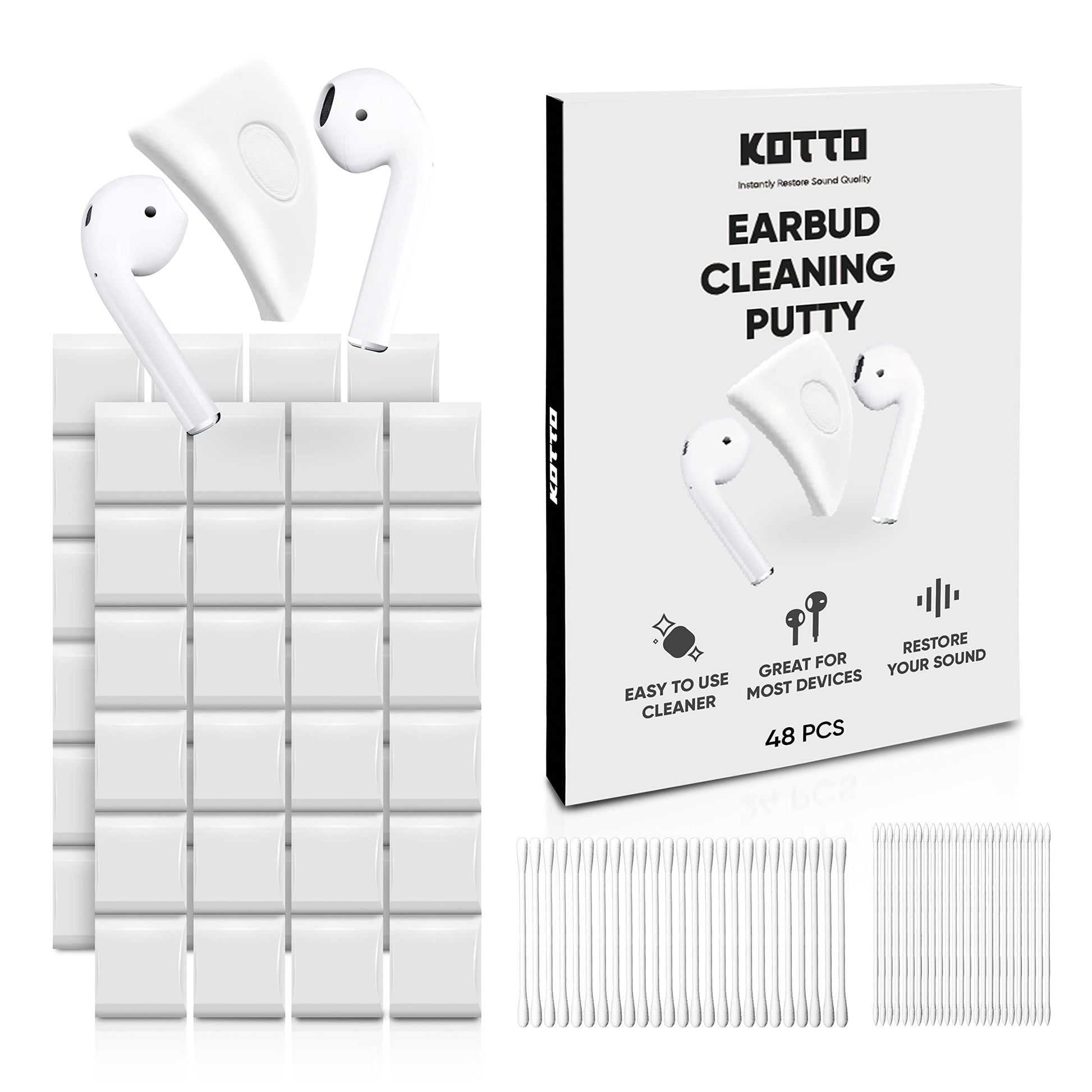KOTTO 48 PCS Earbud Cleaner Kit Earbuds Cleaning Putty AirPod Cleaner Kit Easily Remove Ear Wax and Dirt from Headphone/Earbud/AirPods/Charging Cases/Laptop/Phone/Earphones/Camera (48 PCS) - Renee Lane Company